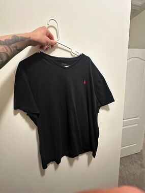 Polo by Ralph Lauren Black V-Neck Tee with Red Pony Logo